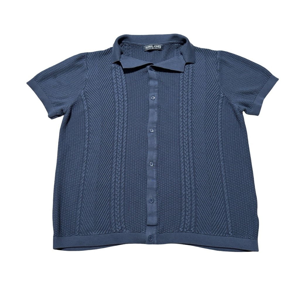 PJ Paul Jones Men's Cable Knit Button Down Shirt Blue Size XL 22 x 27